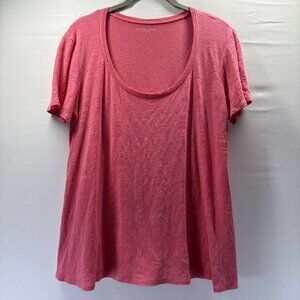 Eileen Fisher Women's Top Size Medium Pink 100% Linen Short Sleeve Slub Pullover